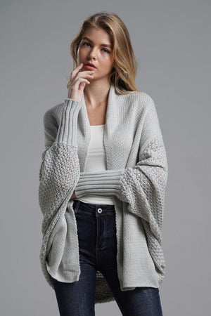 Adorable Dolman Sleeve Ribbed Trim Longline Cardigan - MXSTUDIO.COM