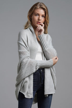 Adorable Dolman Sleeve Ribbed Trim Longline Cardigan - MXSTUDIO.COM