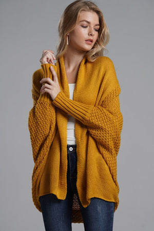 Adorable Dolman Sleeve Ribbed Trim Longline Cardigan - MXSTUDIO.COM