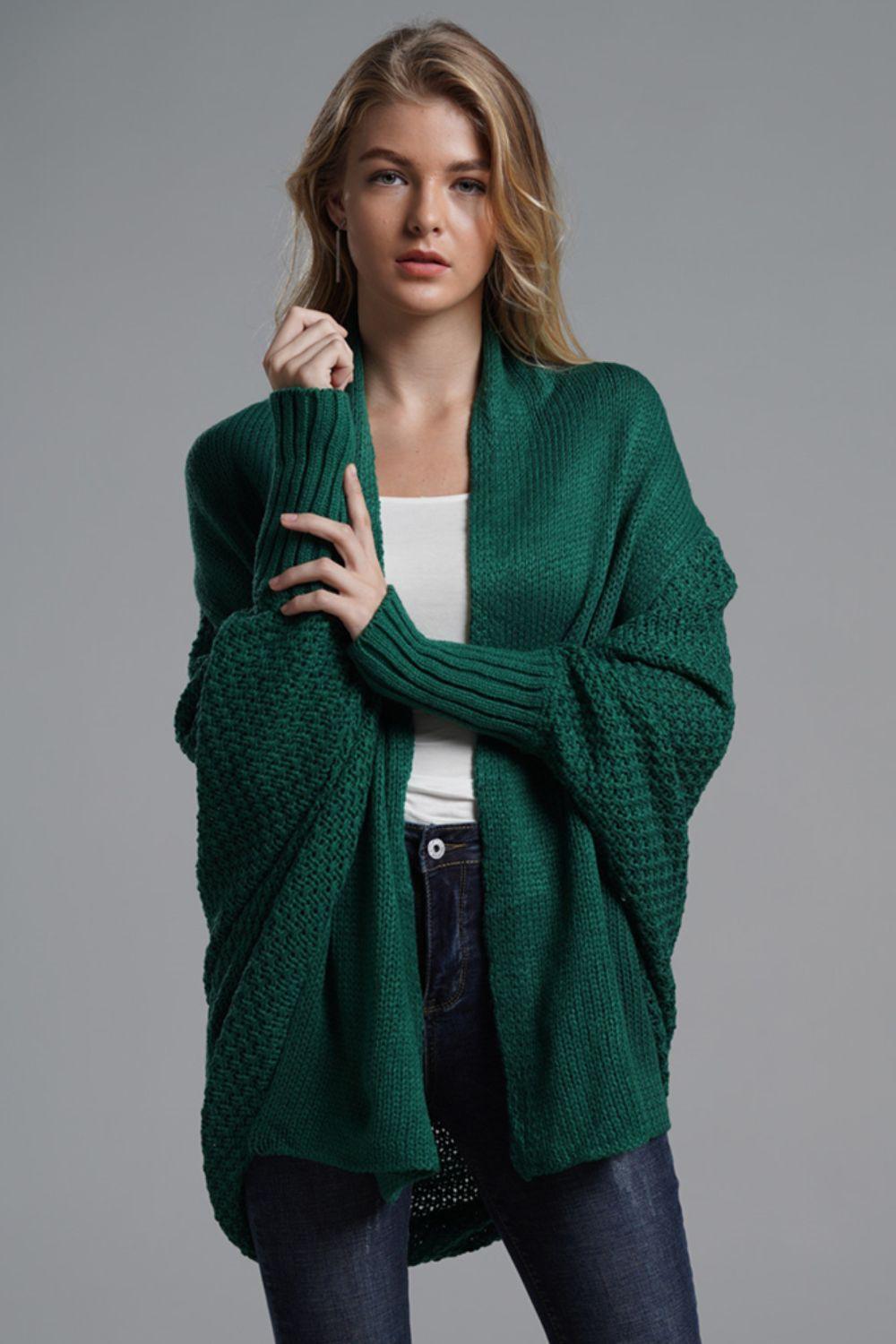Adorable Dolman Sleeve Ribbed Trim Longline Cardigan - MXSTUDIO.COM