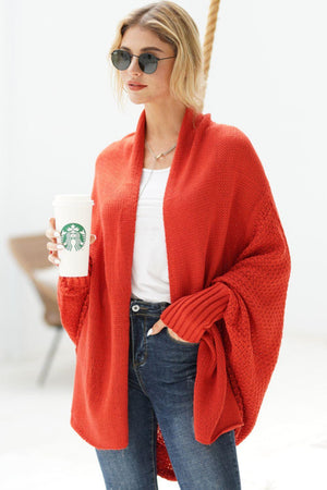 Adorable Dolman Sleeve Ribbed Trim Longline Cardigan - MXSTUDIO.COM