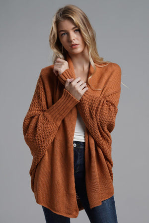 Adorable Dolman Sleeve Ribbed Trim Longline Cardigan - MXSTUDIO.COM