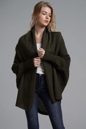 Adorable Dolman Sleeve Ribbed Trim Longline Cardigan - MXSTUDIO.COM