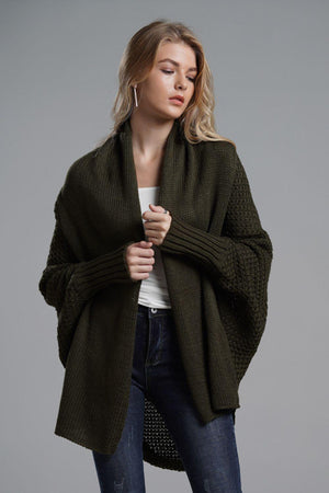 Adorable Dolman Sleeve Ribbed Trim Longline Cardigan - MXSTUDIO.COM