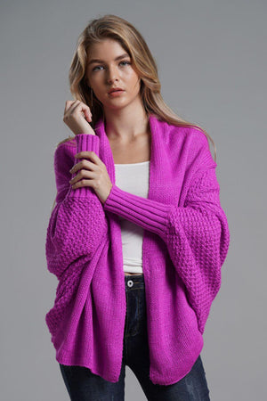 Adorable Dolman Sleeve Ribbed Trim Longline Cardigan - MXSTUDIO.COM