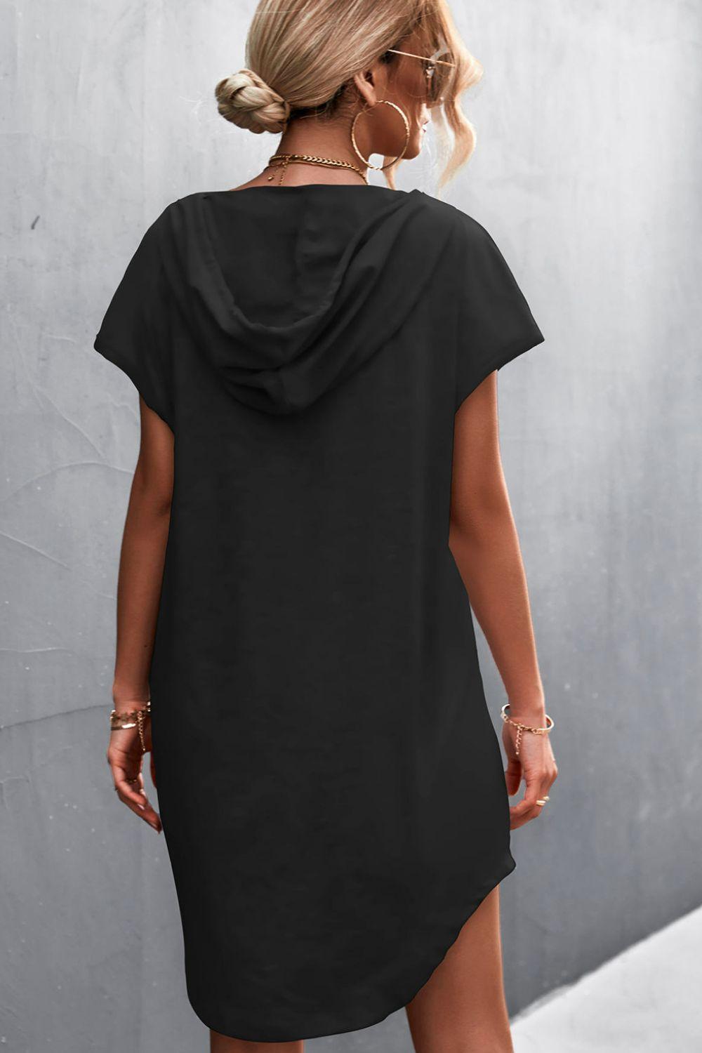 Adventurous Short Sleeve Hooded Dress - MXSTUDIO.COM