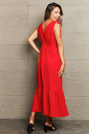 Affectionate Sleeveless V-Neck Red Maxi Dress - MXSTUDIO.COM