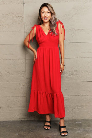 Affectionate Sleeveless V-Neck Red Maxi Dress - MXSTUDIO.COM