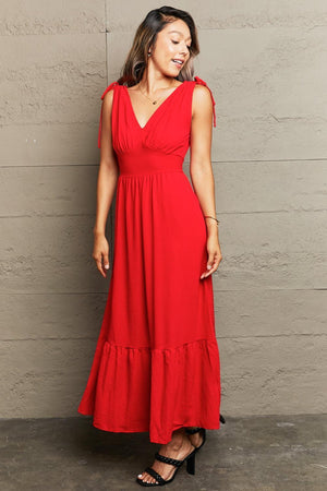 Affectionate Sleeveless V-Neck Red Maxi Dress - MXSTUDIO.COM
