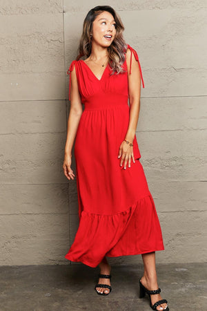 Affectionate Sleeveless V-Neck Red Maxi Dress - MXSTUDIO.COM