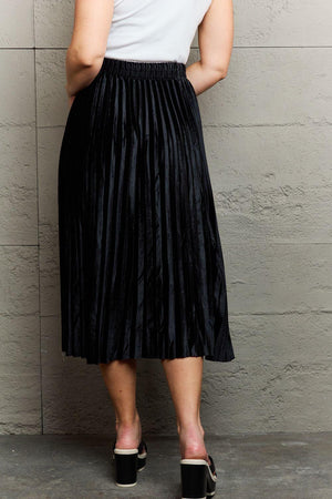 All Day Chic Black Accordion Pleated Midi Skirt - MXSTUDIO.COM