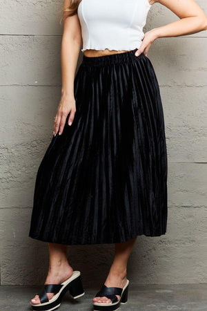 All Day Chic Black Accordion Pleated Midi Skirt - MXSTUDIO.COM