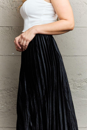All Day Chic Black Accordion Pleated Midi Skirt - MXSTUDIO.COM