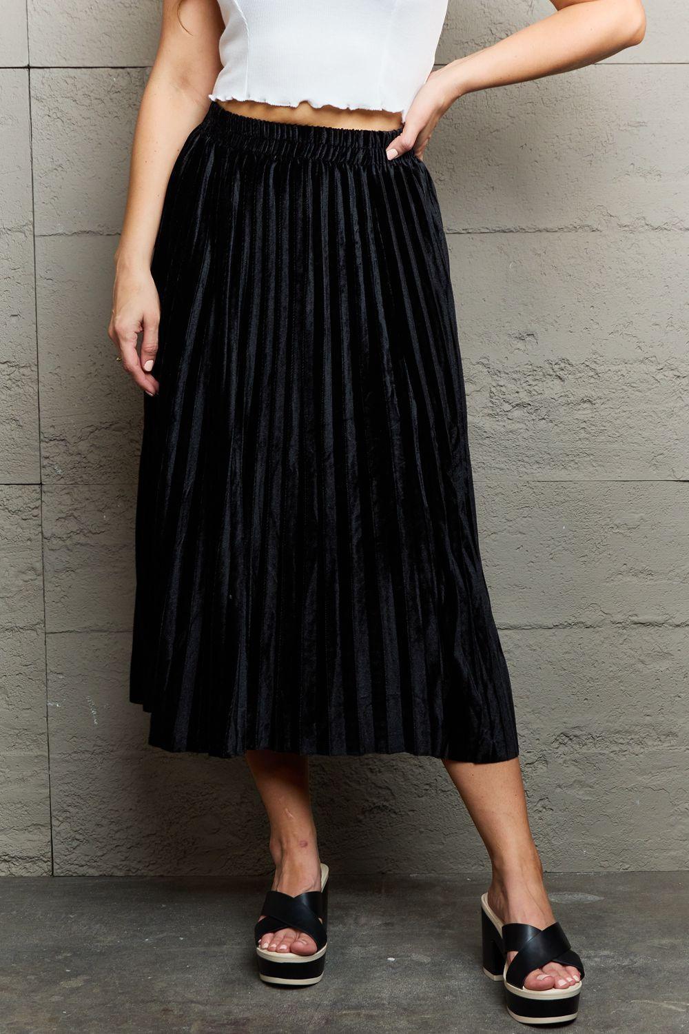 All Day Chic Black Accordion Pleated Midi Skirt - MXSTUDIO.COM