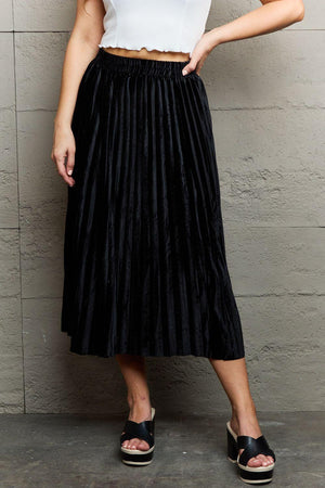 All Day Chic Black Accordion Pleated Midi Skirt - MXSTUDIO.COM
