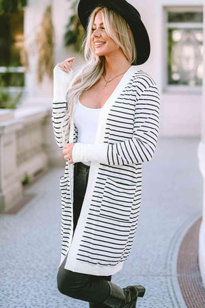 All Day Warmth Open Front Long Striped Cardigan - MXSTUDIO.COM