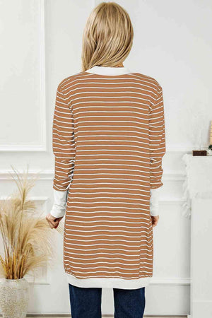 All Day Warmth Open Front Long Striped Cardigan - MXSTUDIO.COM