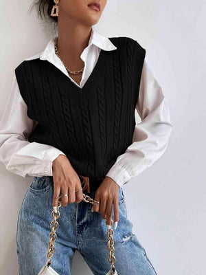 All Time Chic Sleeveless Cable Knit Sweater Vest-MXSTUDIO.COM