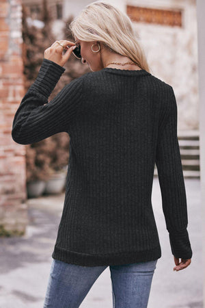 Always Chill V-Neck Ribbed Long Sleeve Top - MXSTUDIO.COM