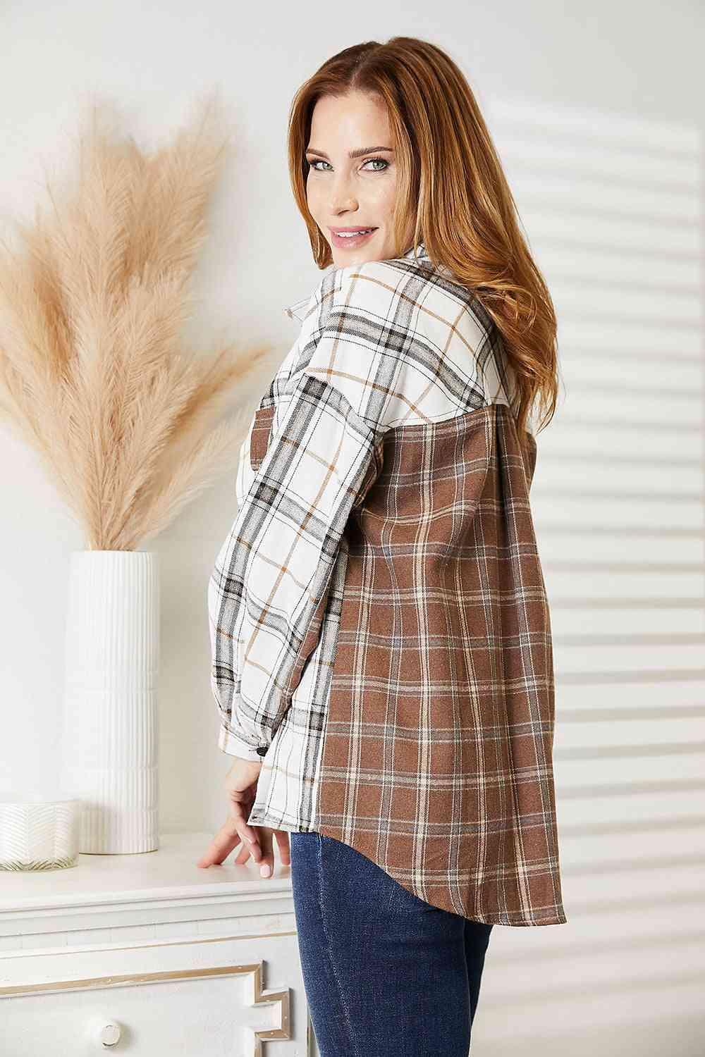 Always In Fashion Plaid Button Down Shirt Jacket-MXSTUDIO.COM