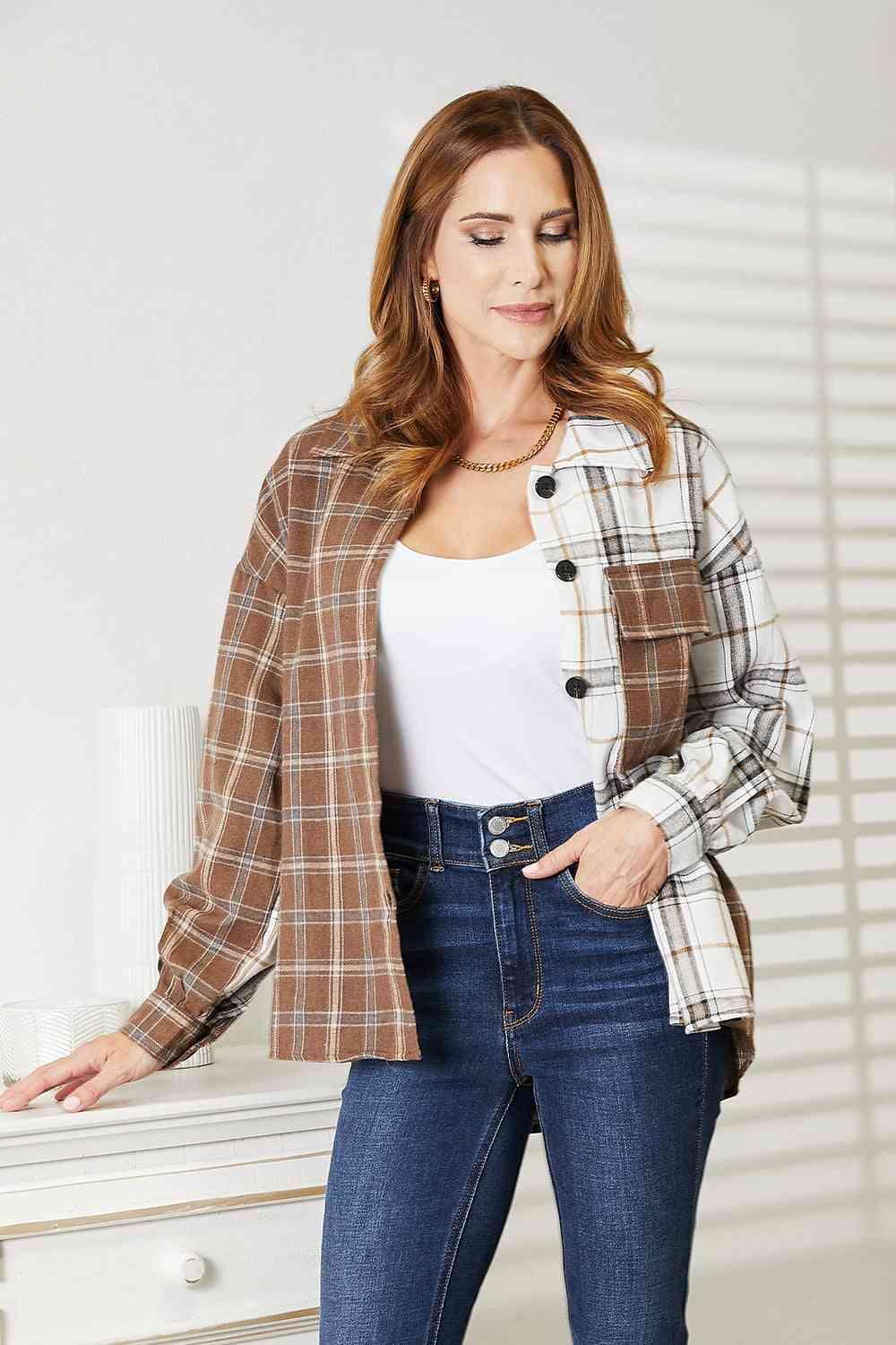 Always In Fashion Plaid Button Down Shirt Jacket-MXSTUDIO.COM