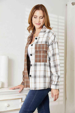 Always In Fashion Plaid Button Down Shirt Jacket-MXSTUDIO.COM