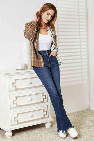 Always In Fashion Plaid Button Down Shirt Jacket-MXSTUDIO.COM