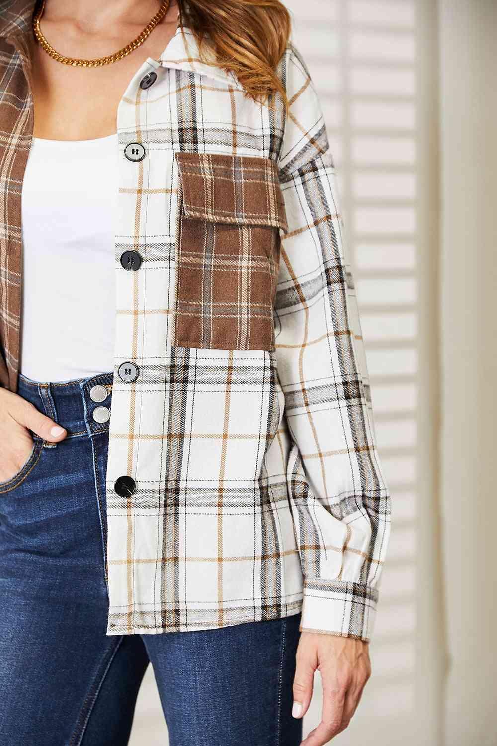 Always In Fashion Plaid Button Down Shirt Jacket-MXSTUDIO.COM
