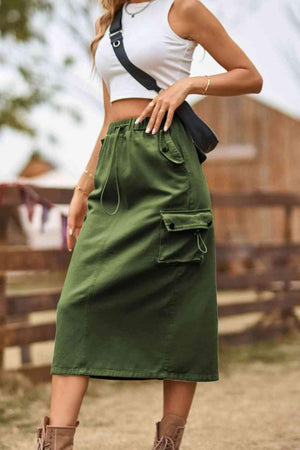 Always In Style Slit Denim Cargo Midi Skirt - MXSTUDIO.COM