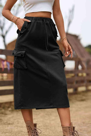 Always In Style Slit Denim Cargo Midi Skirt - MXSTUDIO.COM