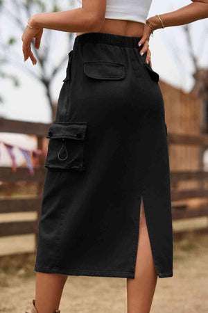 Always In Style Slit Denim Cargo Midi Skirt - MXSTUDIO.COM