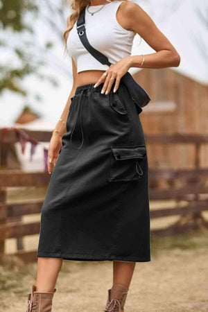 Always In Style Slit Denim Cargo Midi Skirt - MXSTUDIO.COM