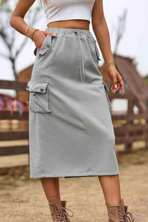 Always In Style Slit Denim Cargo Midi Skirt - MXSTUDIO.COM