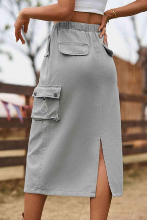 Always In Style Slit Denim Cargo Midi Skirt - MXSTUDIO.COM