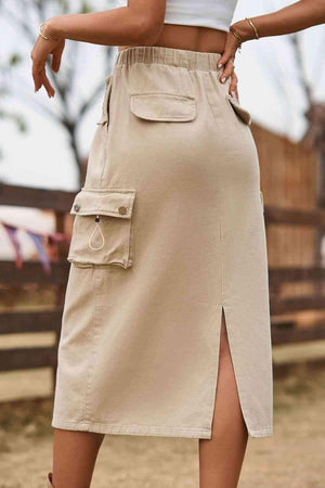 Always In Style Slit Denim Cargo Midi Skirt - MXSTUDIO.COM