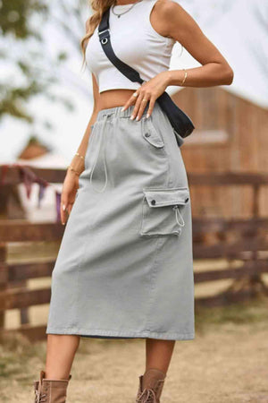 Always In Style Slit Denim Cargo Midi Skirt - MXSTUDIO.COM