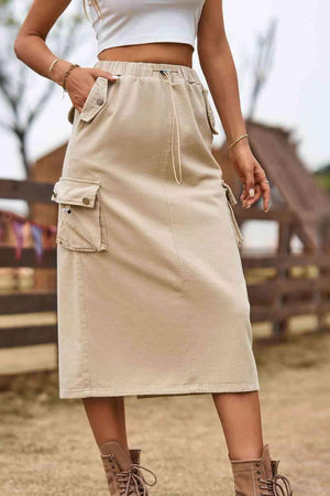 Always In Style Slit Denim Cargo Midi Skirt - MXSTUDIO.COM