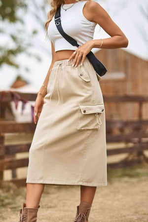 Always In Style Slit Denim Cargo Midi Skirt - MXSTUDIO.COM