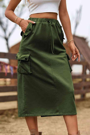 Always In Style Slit Denim Cargo Midi Skirt - MXSTUDIO.COM