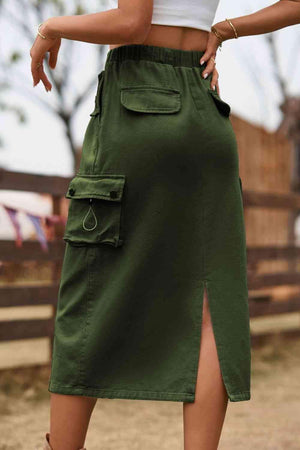 Always In Style Slit Denim Cargo Midi Skirt - MXSTUDIO.COM