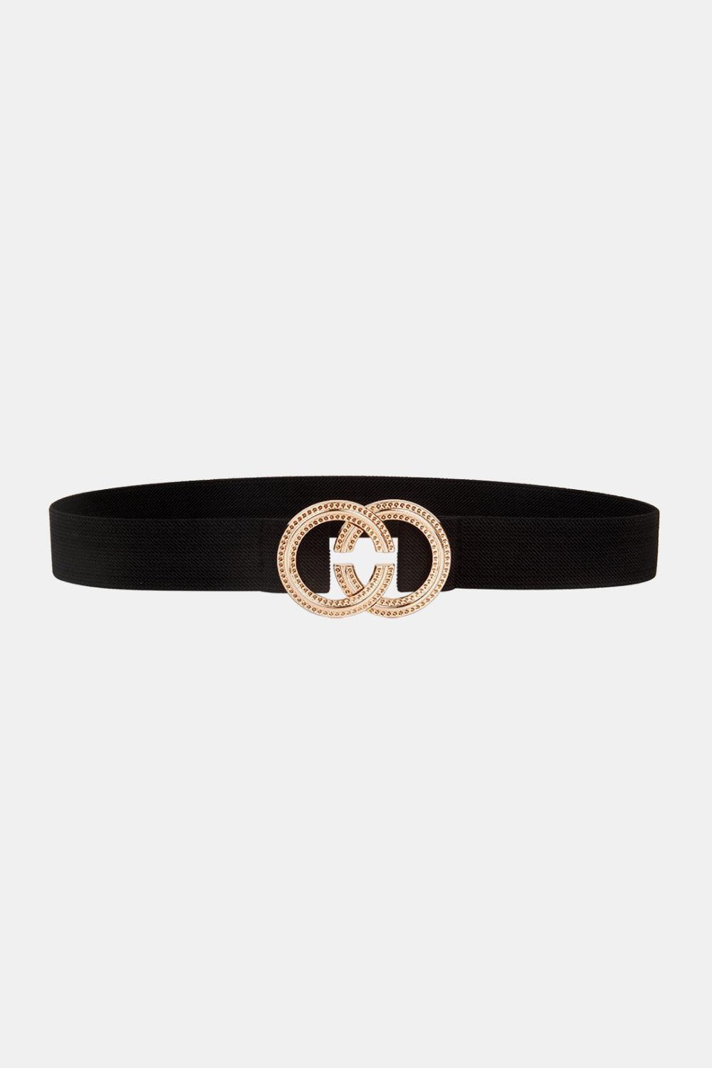 Amazing Double Hoop Buckle Black Elastic Belt - MXSTUDIO.COM