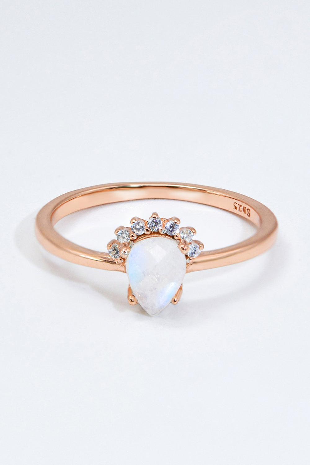 Amazing Rose Gold-Plated Pear Shape Moonstone Ring - MXSTUDIO.COM
