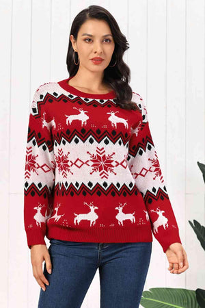 Amusing Round Neck Reindeer Christmas Sweater-MXSTUDIO.COM