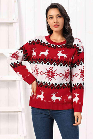 Amusing Round Neck Reindeer Christmas Sweater-MXSTUDIO.COM