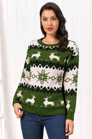 Amusing Round Neck Reindeer Christmas Sweater-MXSTUDIO.COM