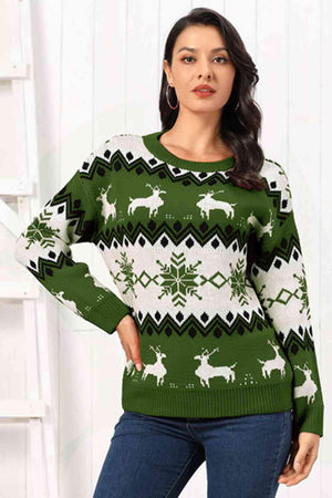 Amusing Round Neck Reindeer Christmas Sweater-MXSTUDIO.COM
