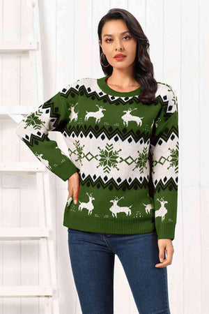 Amusing Round Neck Reindeer Christmas Sweater-MXSTUDIO.COM