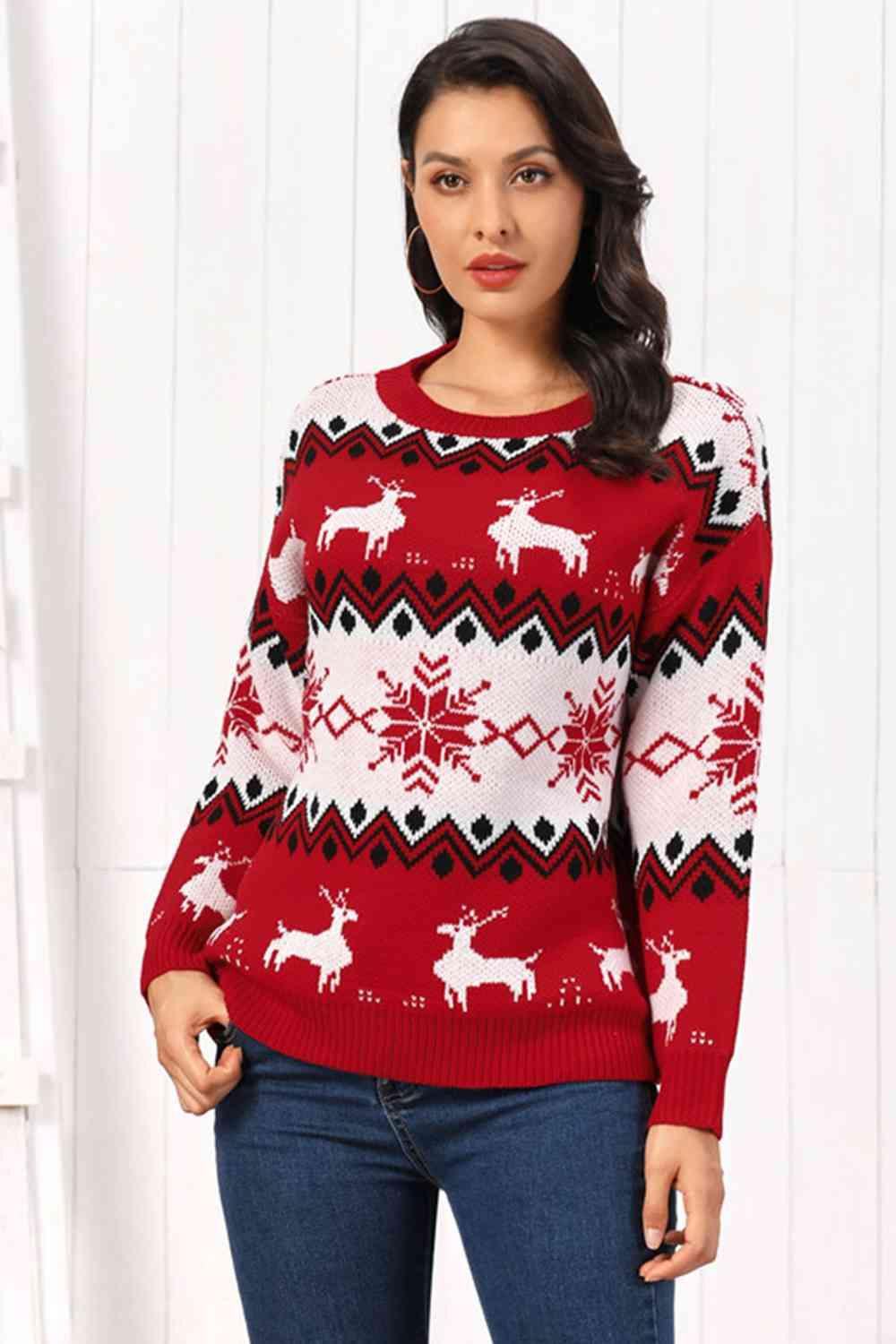Amusing Round Neck Reindeer Christmas Sweater-MXSTUDIO.COM