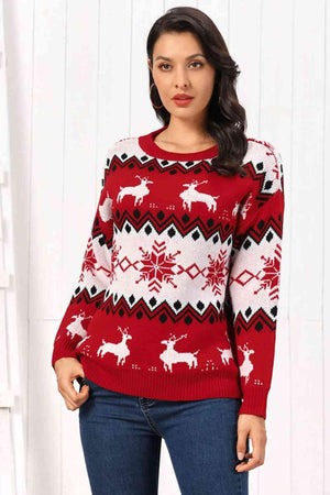 Amusing Round Neck Reindeer Christmas Sweater-MXSTUDIO.COM