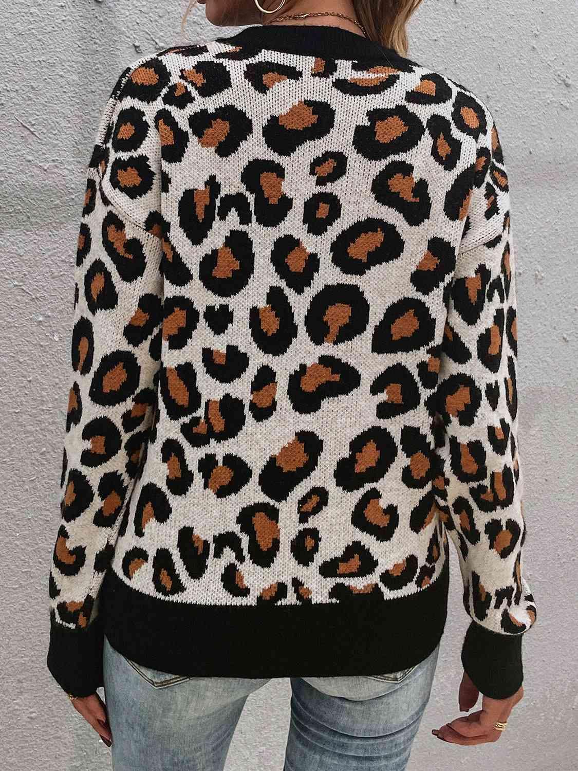 Animalistic Appeal Knit Leopard Print Sweater-MXSTUDIO.COM